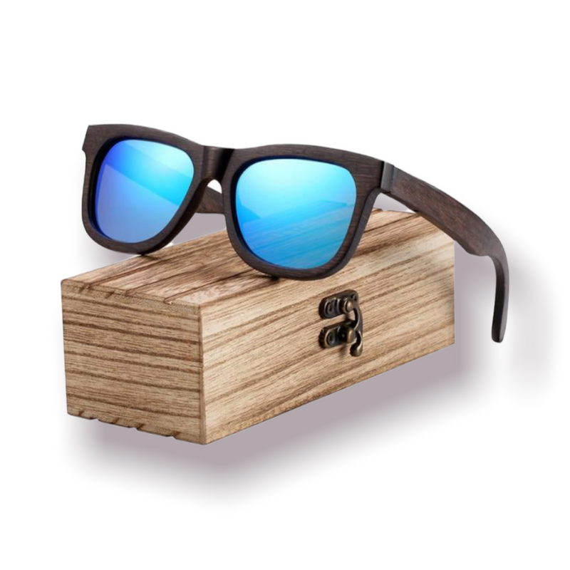Walnut Wood Wayfarer Sunglasses - Blue