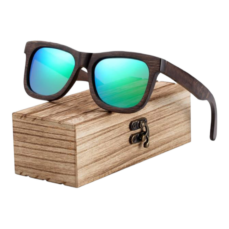 Walnut Wood Wayfarer Sunglasses - Green