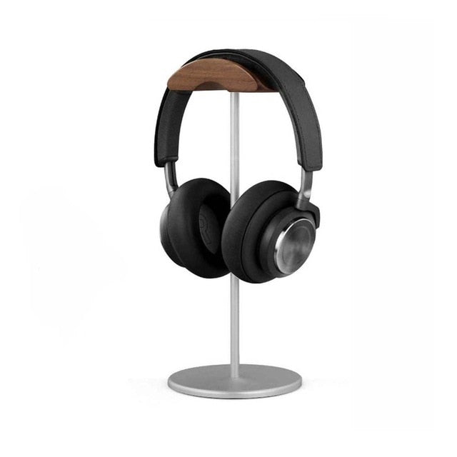 wood headphone stand with silver plated stainless steel